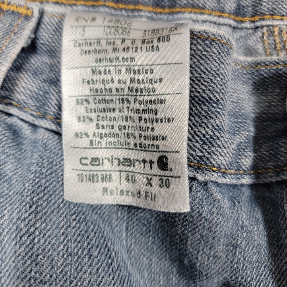 Carhartt Men's Relaxed Fit Jeans Denim Pants Light Wash Classic 40x30 - Picture 4 of 7